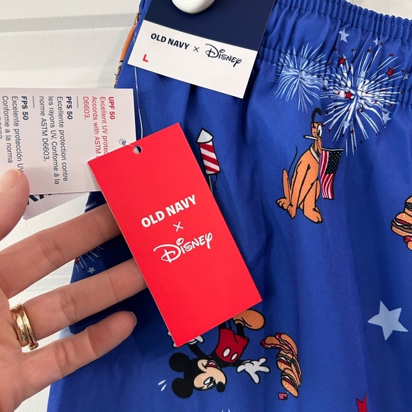 NWT Old Navy Disney Patriotic Mickey Mouse Pluto Swim Trunks Sz L Vacation USA - Picture 5 of 11